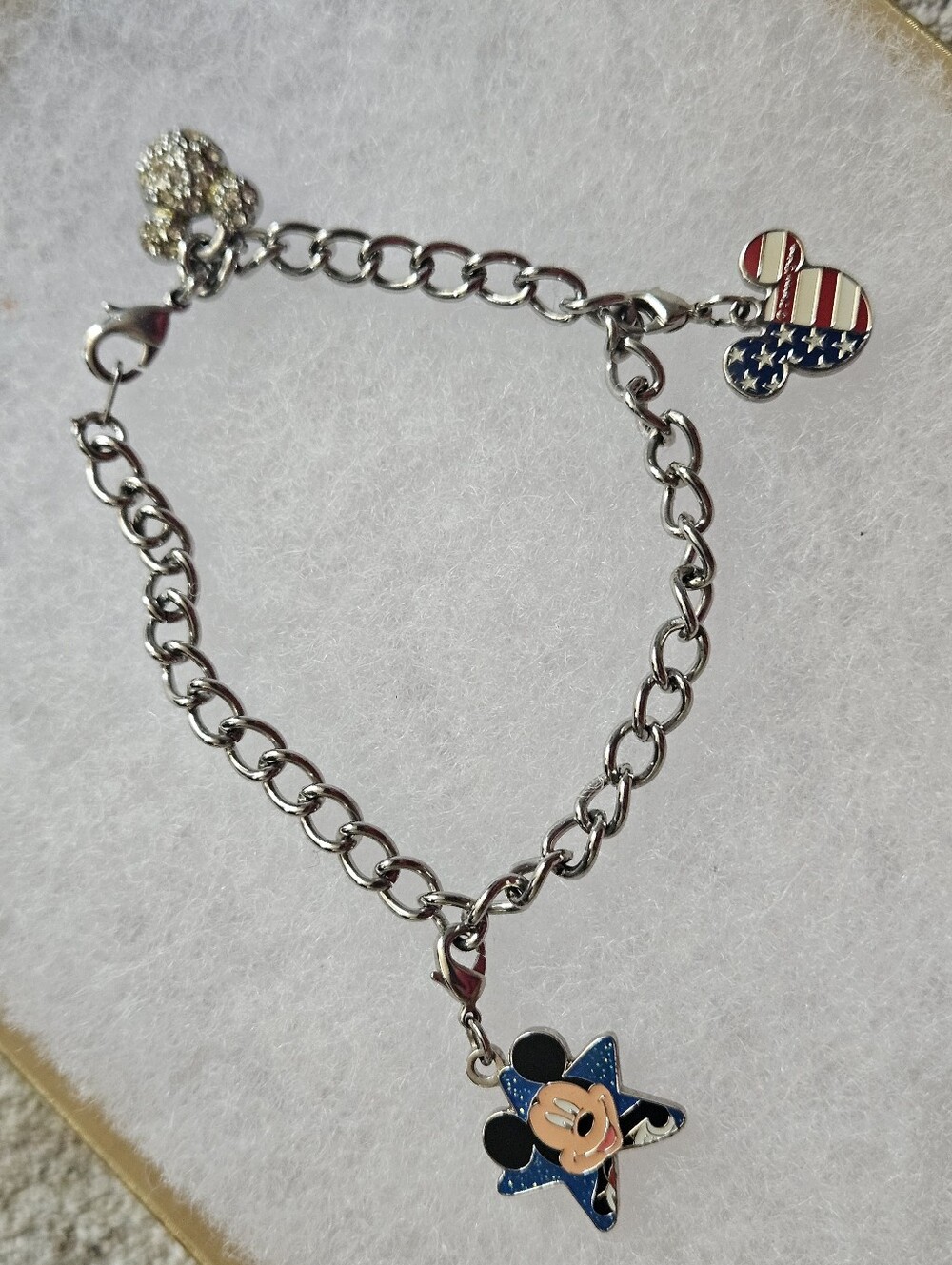Disney Vintage Mickey Mouse Silver Charm Bracelet Length 7.5" Collectible.